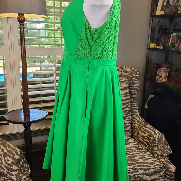Collette Dinnigan Vibrant Green Pleated Trellis Dress Size 14 - Picture 5 of 11